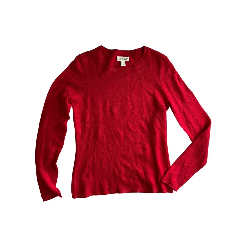 Red Cashmere Crewneck Sweater Womens Size S Quiet Luxury Valentines Holiday Cozy - Picture 7 of 8